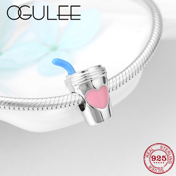 Original 925 Sterling Silver Beautiful mood Enamel Heart Coffee cup Metal Bead Fit Pandora Bracelet Bangle Jewelry making